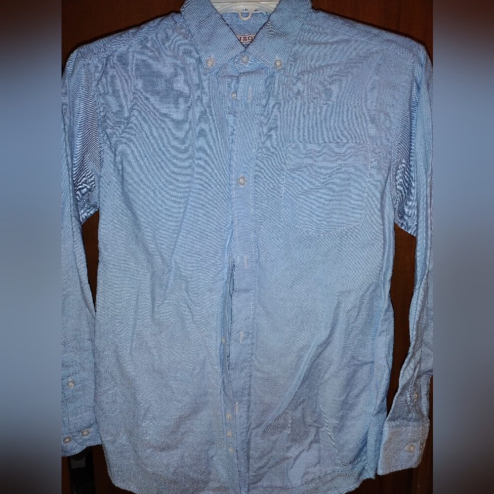 Boys Blue Button Down Izod Long Sleeve Shirt Size 12